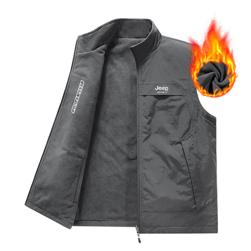 Herren Fleece-gefütterte Outdoor-Weste mit hochschließendem Kragen und Multifunktions-Taschen – Marzano