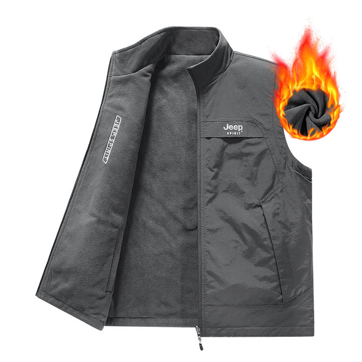 Herren Fleece-gefütterte Outdoor-Weste mit hochschließendem Kragen und Multifunktions-Taschen – Marzano