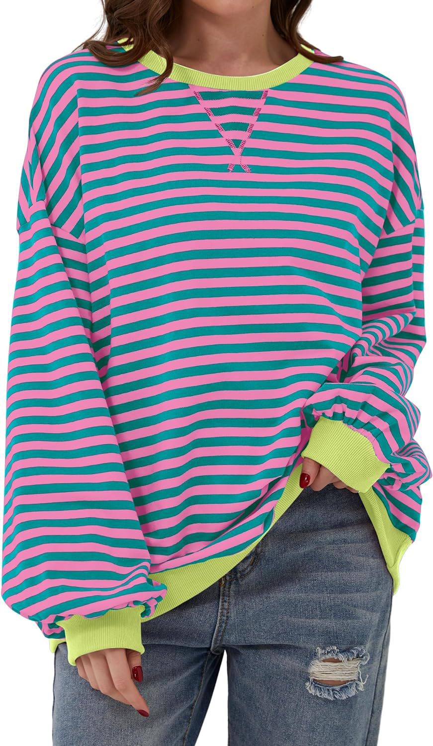 Damen Lässiger Sweatshirt mit bunten Streifen und weitem Schnitt – Avérine