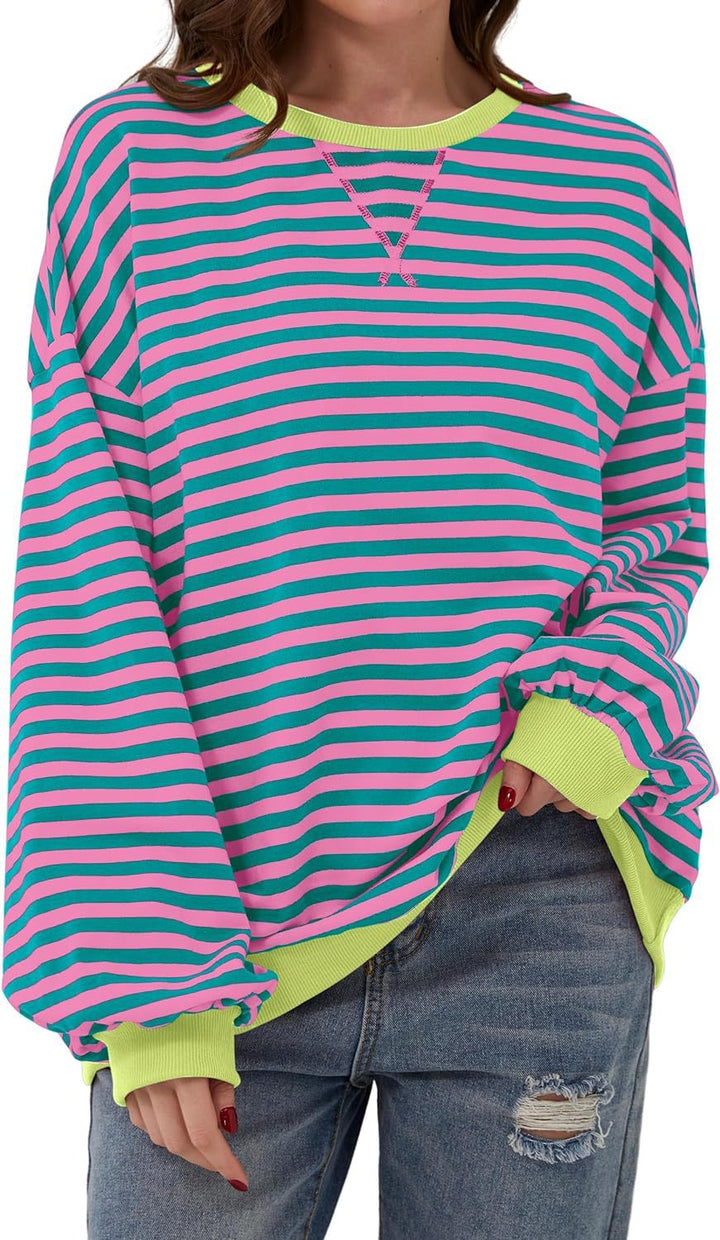 Damen Lässiger Sweatshirt mit bunten Streifen und weitem Schnitt – Avérine