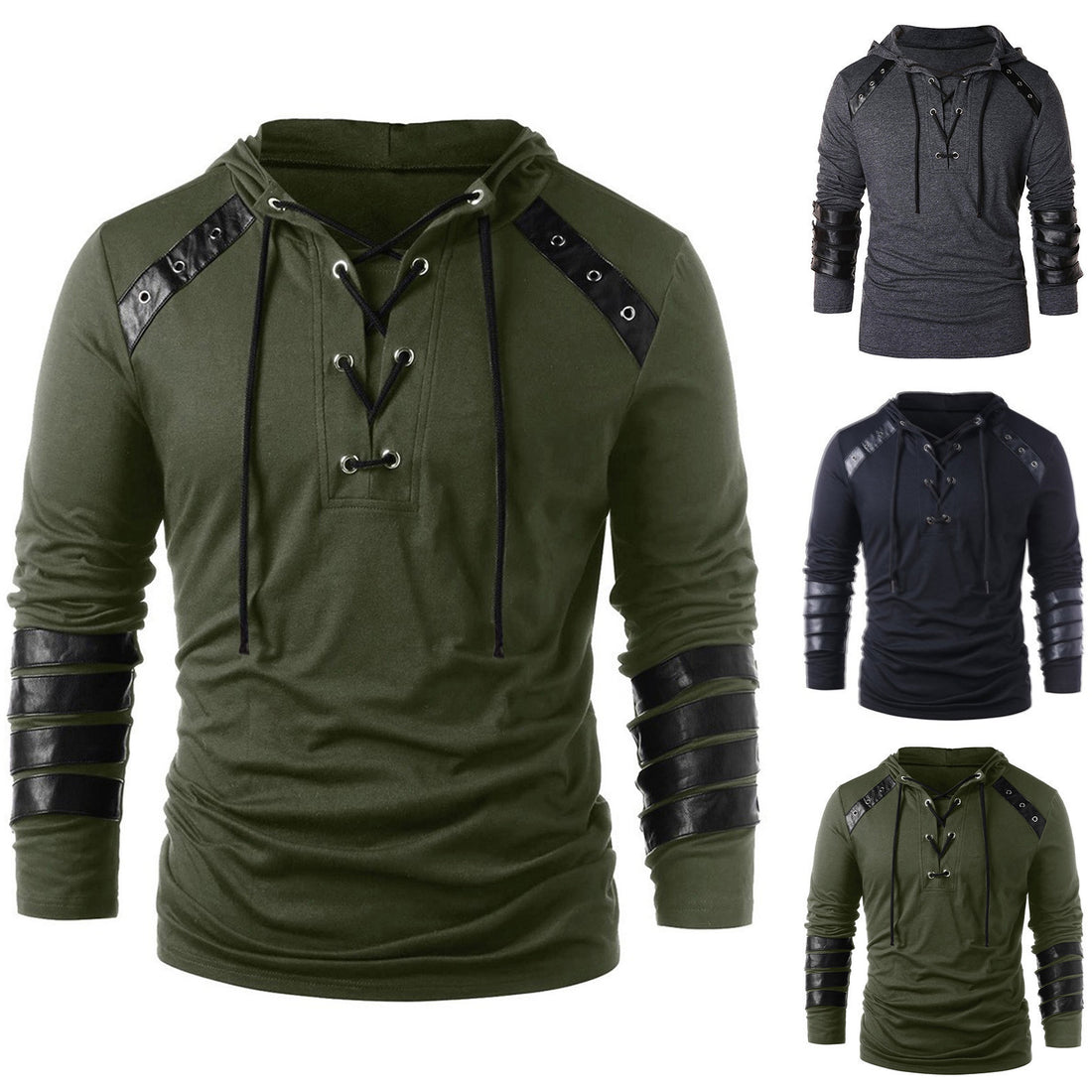 Herren Hoodie mit innovativem Leder-Detail – Cavarno
