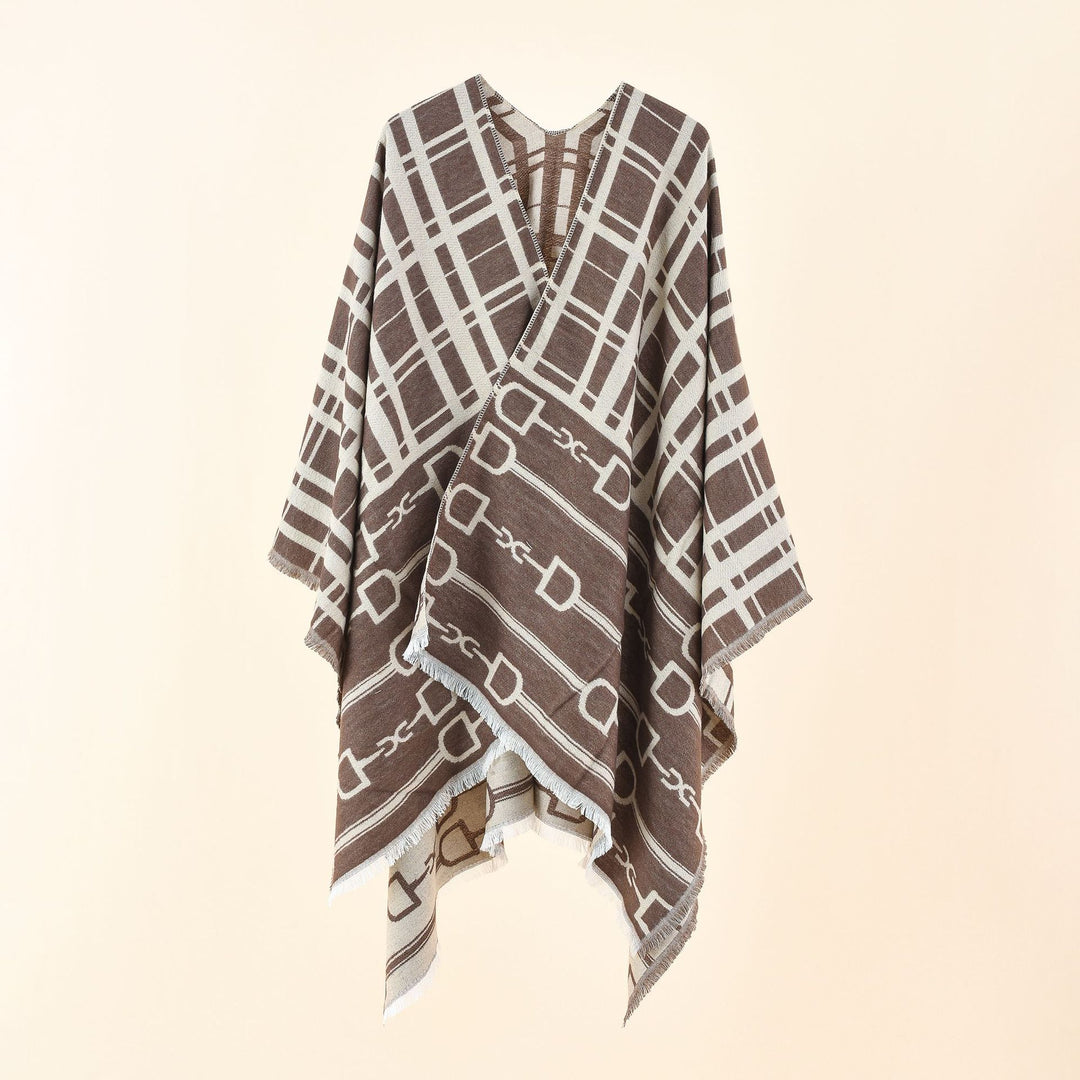 Damen Jacquard-Umhang mit Steigbügel‑Motiv und Fransensaum Echo Archiv