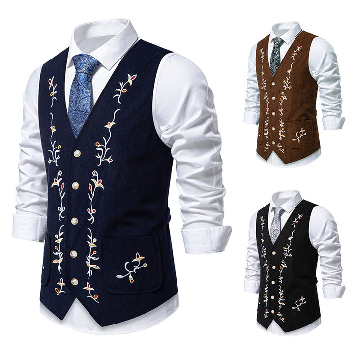 Herren elegante Weste mit floralem Stickdesign Echoarchiv