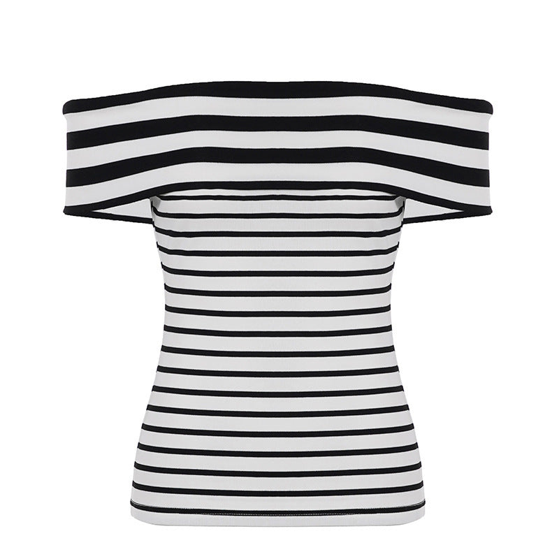 Damen Off-Shoulder Oberteil mit gestreiftem Design und breitem Kragen Echo Archiv
