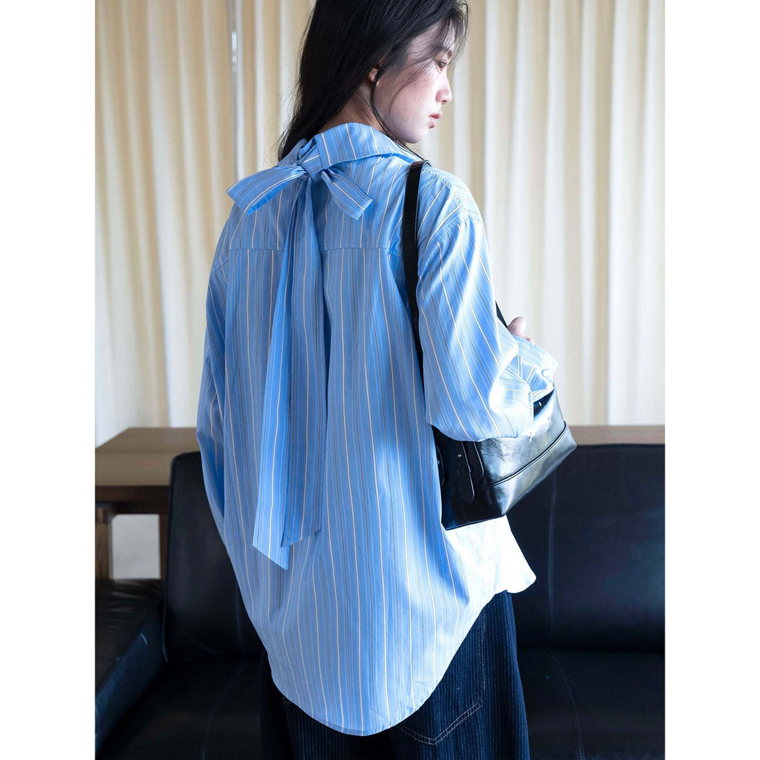Damen Oversized Hemdbluse aus Baumwollpopeline mit feinen Streifen Echoarchiv