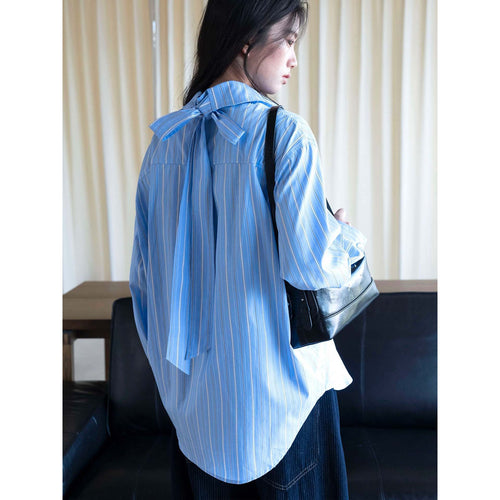 Damen Oversized Hemdbluse aus Baumwollpopeline mit feinen Streifen Echoarchiv