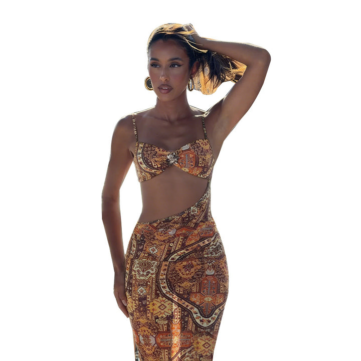 Damen figurbetontes Maxikleid mit asymmetrischem Design und eleganten Steinen Echo Archiv