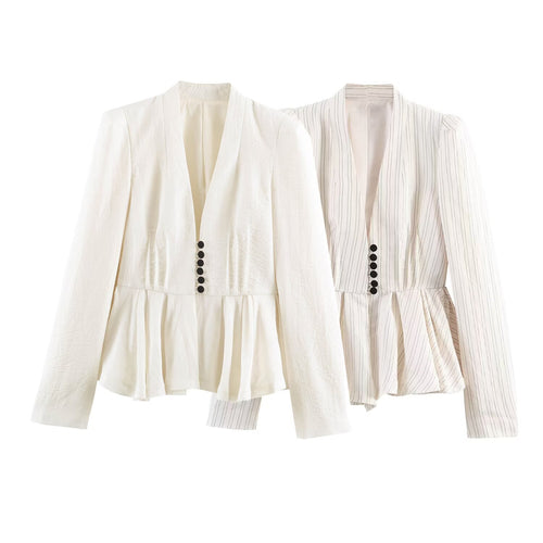 Damen Taillierte Blazerjacke mit tiefem V-Ausschnitt, Schößchen und Zierknopfleiste Echo Archiv