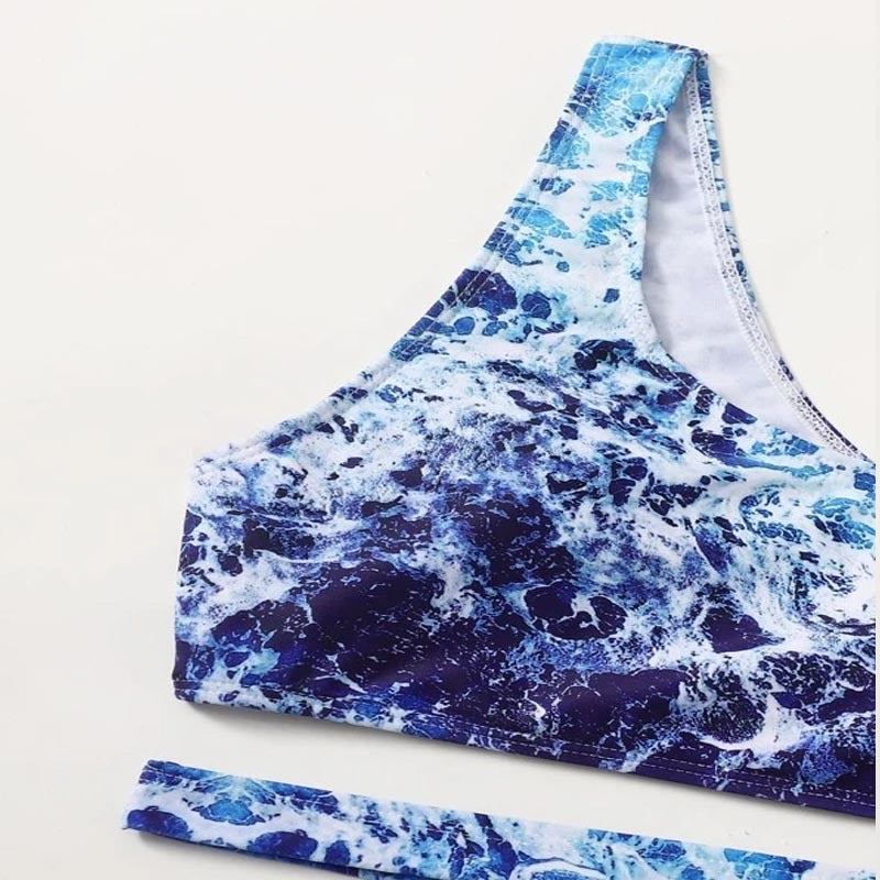 Damen Sport-Bikini mit asymmetrischem Schnitt und modischem Wasser-Motiv Echo Archiv