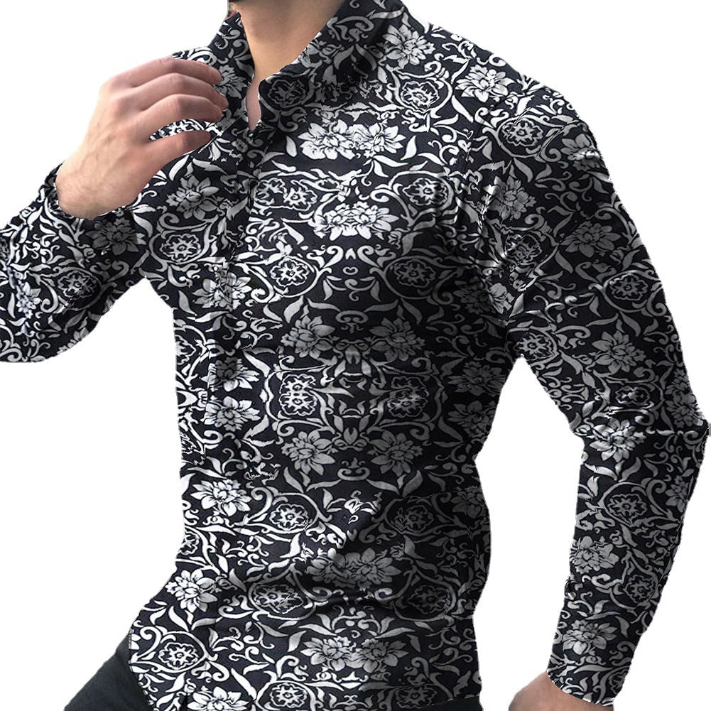 Herren nan figurbetontes Langarmhemd mit feinem Ornamentmuster und stretch Baumwollmischung Echo Archiv