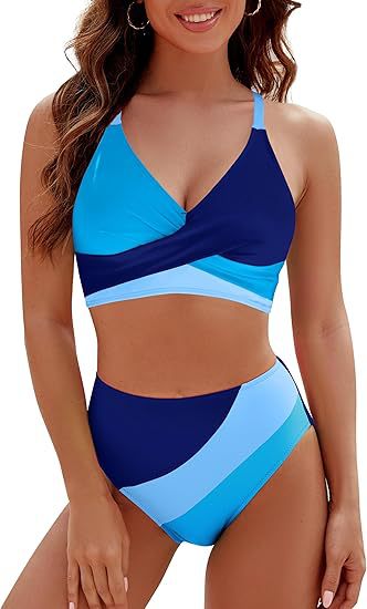 Damen Hoch tailliertes Bikini-Set mit modischem Wickeloberteil Echo Archiv