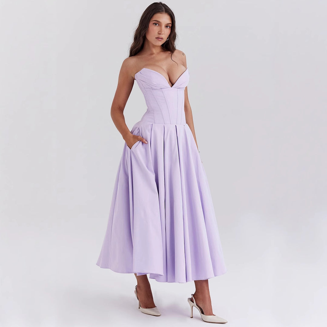 Damen nan trägerloses Korsett-Midikleid mit vorgeformter Miederkonstruktion und ausgestelltem Tellerrock Echo Archiv