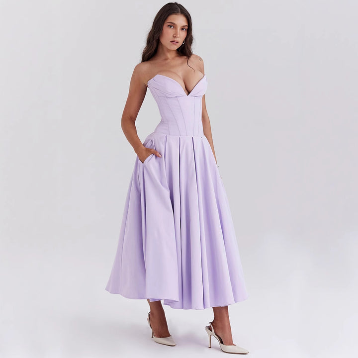 Damen nan trägerloses Korsett-Midikleid mit vorgeformter Miederkonstruktion und ausgestelltem Tellerrock Echo Archiv