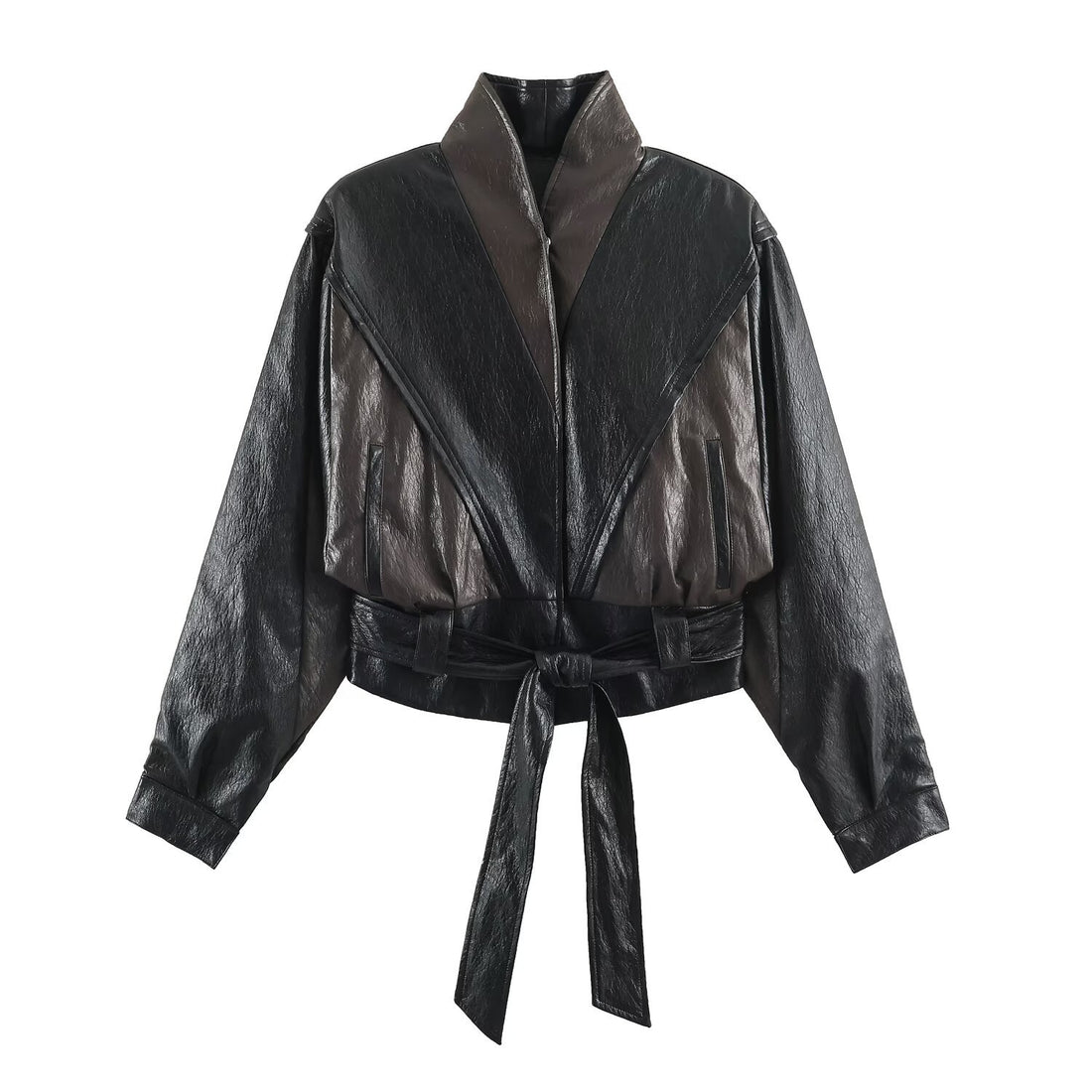 Damen Kurzjacke im Blousonstil mit hochabschließendem Kragen und Bindegürtel Echoarchiv