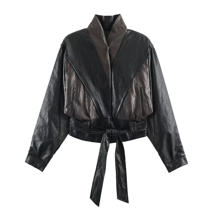 Damen Kurzjacke im Blousonstil mit hochabschließendem Kragen und Bindegürtel Echoarchiv