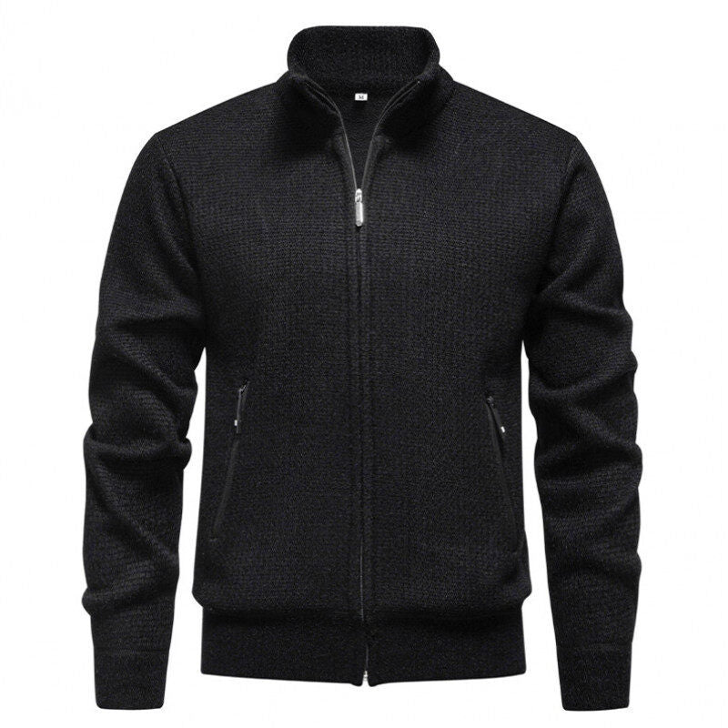 Herren Texturierter Zip-Strickcardigan mit Stehkragen, Waffelstruktur und Reißverschlusstaschen Echo Archiv