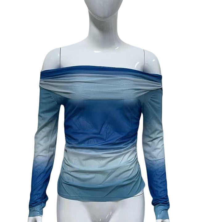 Damen Schulterfreies Mesh-Longsleeve mit Raffung und leichter Transparenz Echoarchiv