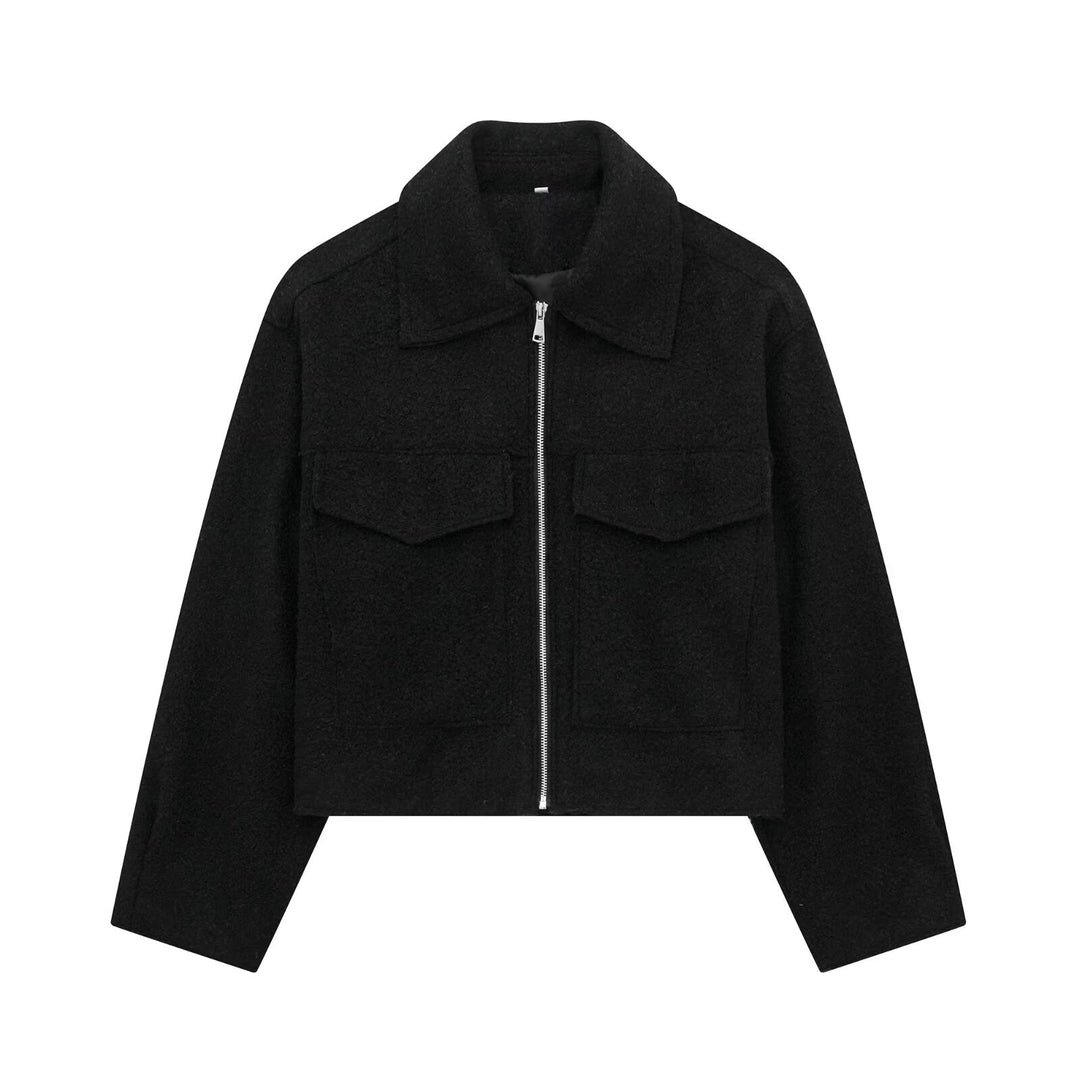 Damen Kurz geschnittene Teddyjacke mit Reißverschluss, Kragen und aufgesetzten Klappentaschen Echo Archiv