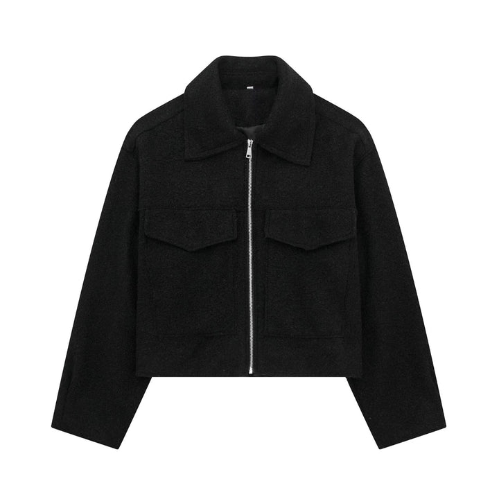 Damen Kurz geschnittene Teddyjacke mit Reißverschluss, Kragen und aufgesetzten Klappentaschen Echo Archiv
