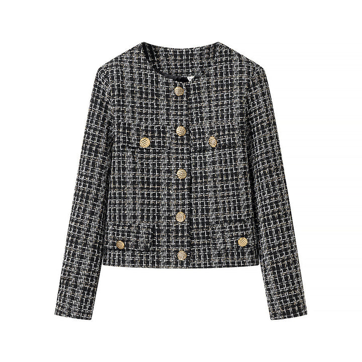 Damen Bouclé-Tweed-Jacke mit Rundhalsausschnitt, goldenen Zierknöpfen und aufgesetzten Taschen Echo Archiv
