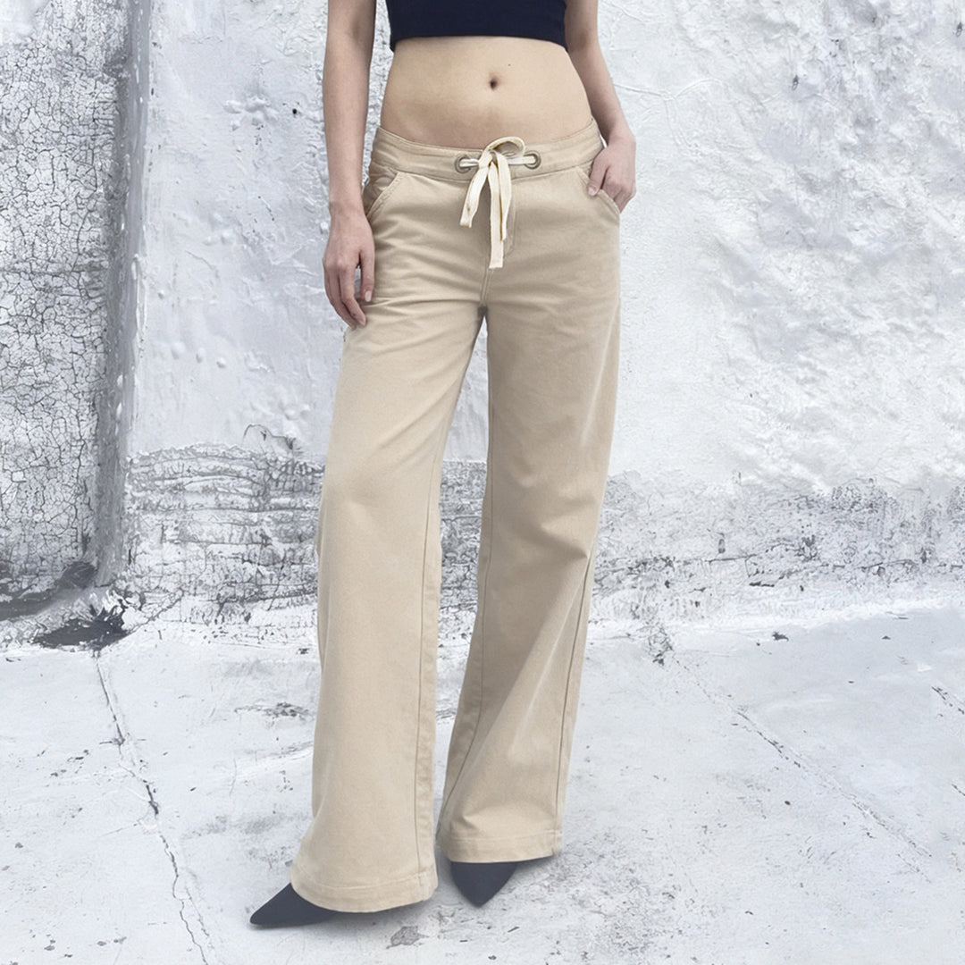 Damen Weite Baumwollhose mit verstellbarem Bund und praktischen Taschen Echo Archiv
