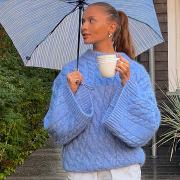 Damen Oversize Zopfmuster-Pullover mit voluminösen Ärmeln Echoarchiv