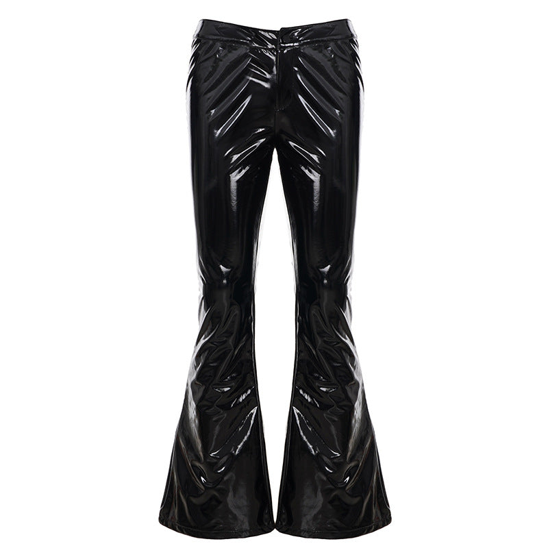 Damen nan hochglänzende Lackhose mit hoher Taille, figurbetonter Oberschenkelpassform und weitem Schlag Echo Archiv