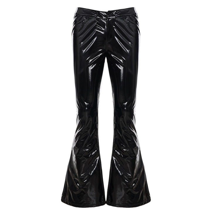 Damen nan hochglänzende Lackhose mit hoher Taille, figurbetonter Oberschenkelpassform und weitem Schlag Echo Archiv