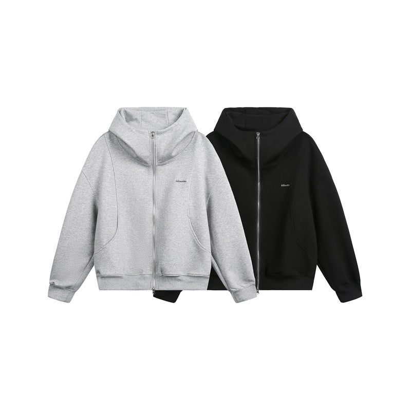 Damen Locker geschnittene Reißverschluss-Hoodie mit hohem Funnelkragen und Zwei-Wege-Funktion Echoarchiv