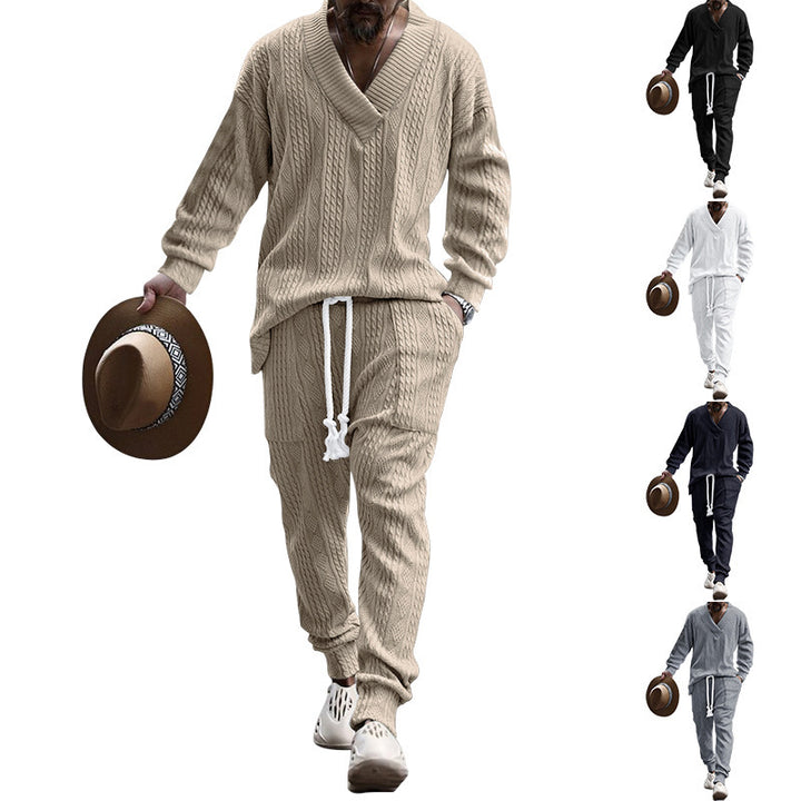 Herren lässiges Strickoutfit mit V-Ausschnitt und elastischem Bund Echoarchiv