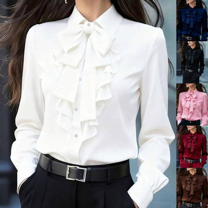 Damen Rüschenbluse mit Schleifenkragen und Volantfront Echo Archiv
