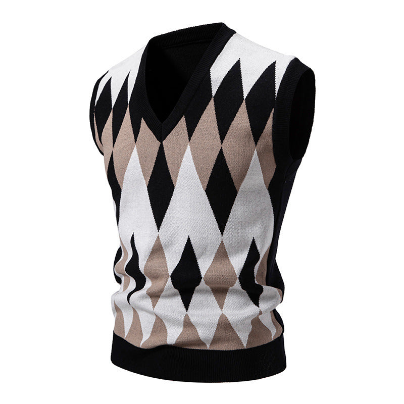 Herren stylischer ärmelloser Pullover im modernem Rautendesign Echoarchiv