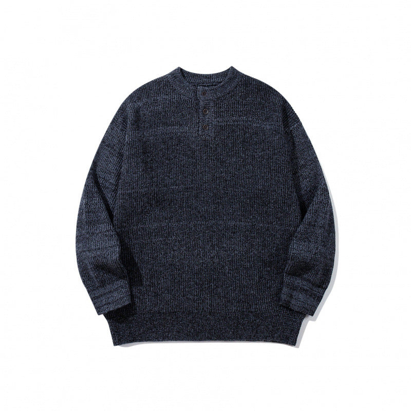 Unisex Oversize Grobstrick-Henley-Pullover mit melierter Struktur und Rippabschlüssen Echo Archiv