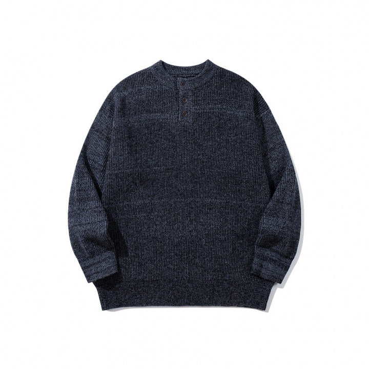 Unisex Oversize Grobstrick-Henley-Pullover mit melierter Struktur und Rippabschlüssen Echo Archiv