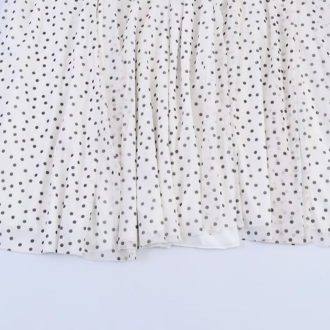 Damen Polka-Dot Midirock mit hohem Bund, A-Linie und mehrlagigem Chiffon Echo Archiv