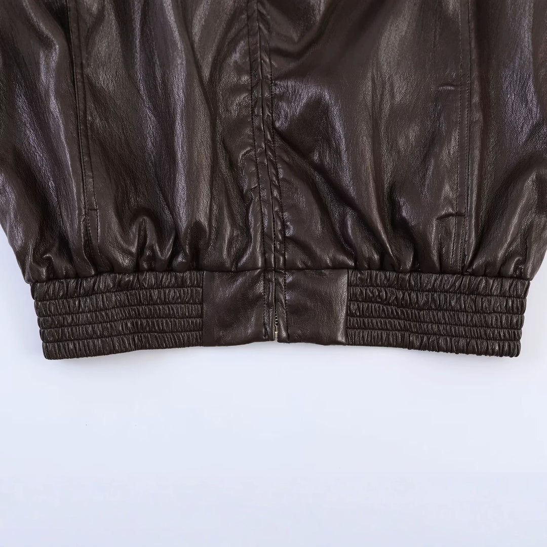 Damen Oversized Bomberjacke in Lederoptik mit hohem Stehkragen und gerafftem Taillenbund Echo Archiv