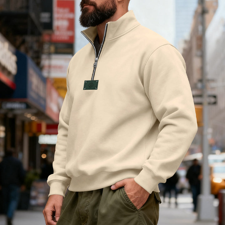 Herren nan hochgeschlossener Quarterzip-Sweatshirt aus schwerem Baumwollfleece mit Stehkragen Echo Archiv