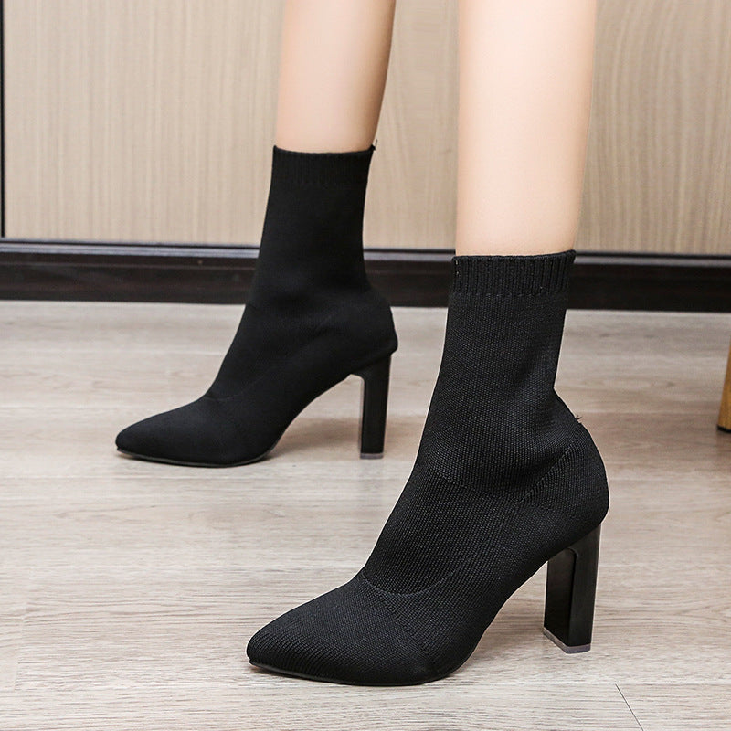 Damen Stretch‑Sock‑Boots mit gestricktem Schaft und konischem Blockabsatz Echo Archiv