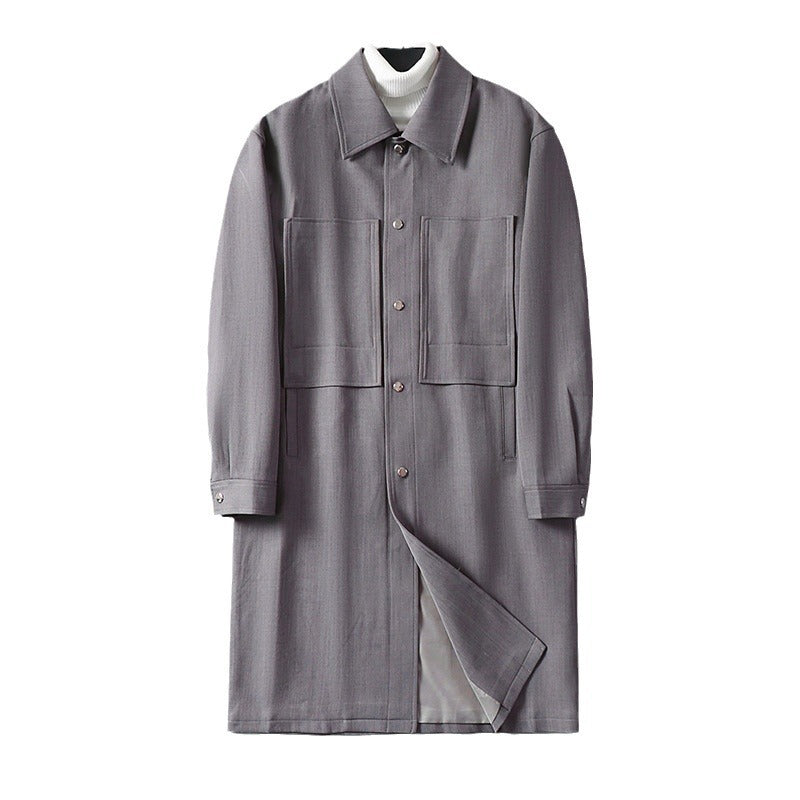 Herren Longline-Mantel mit Hemdkragen und aufgesetzten Taschen Echoarchiv