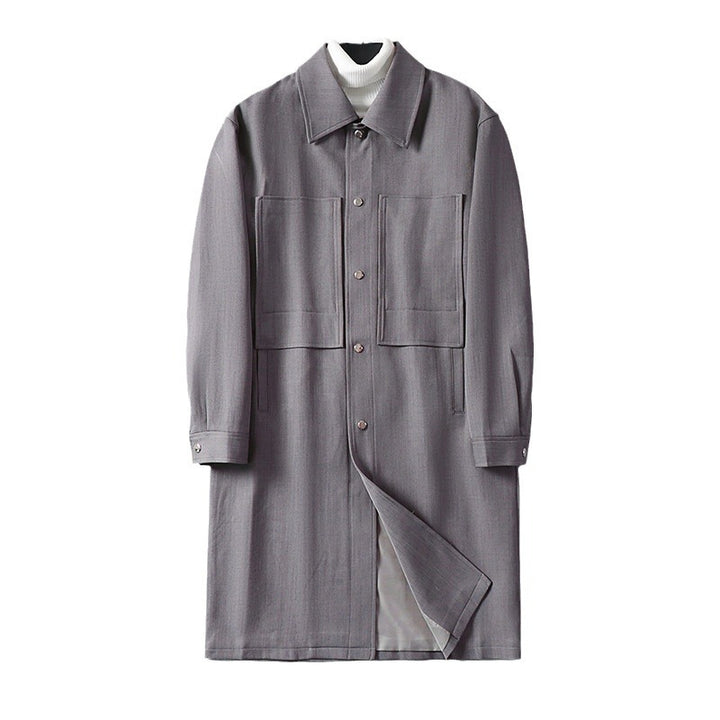 Herren Longline-Mantel mit Hemdkragen und aufgesetzten Taschen Echoarchiv