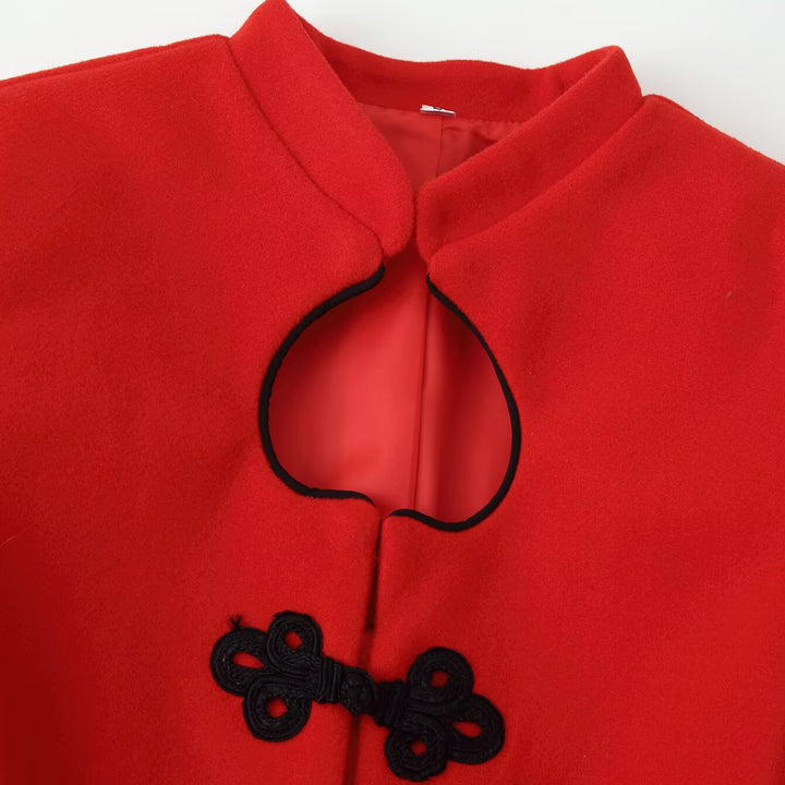 Damen Kurzjacke im Mandarinstil mit Tropfen-Ausschnitt und dekorativen Knotenverschlüssen Echoarchiv