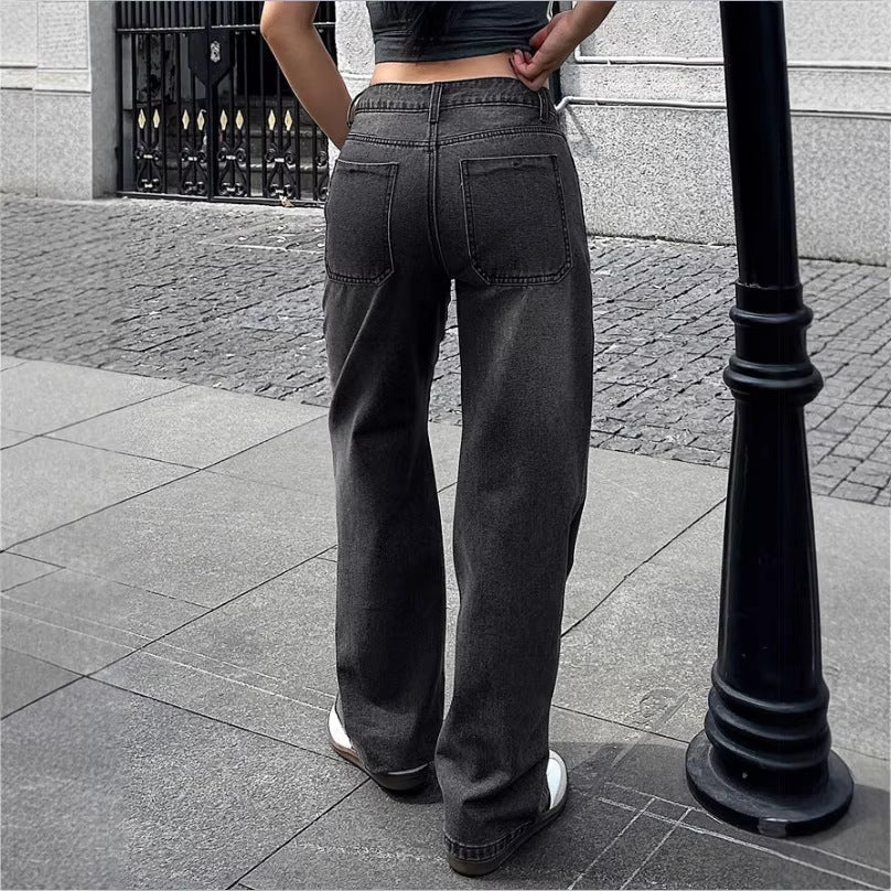 Damen Weite High‑Waist Denim-Hose mit geradem Bein und Vintage-Nähten Echo Archiv