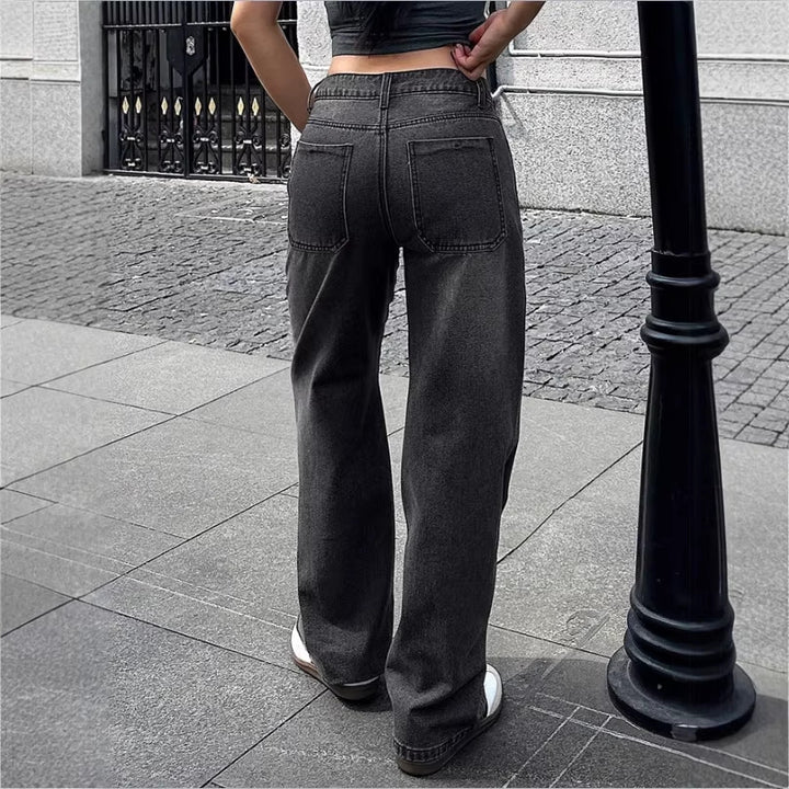 Damen Weite High‑Waist Denim-Hose mit geradem Bein und Vintage-Nähten Echo Archiv