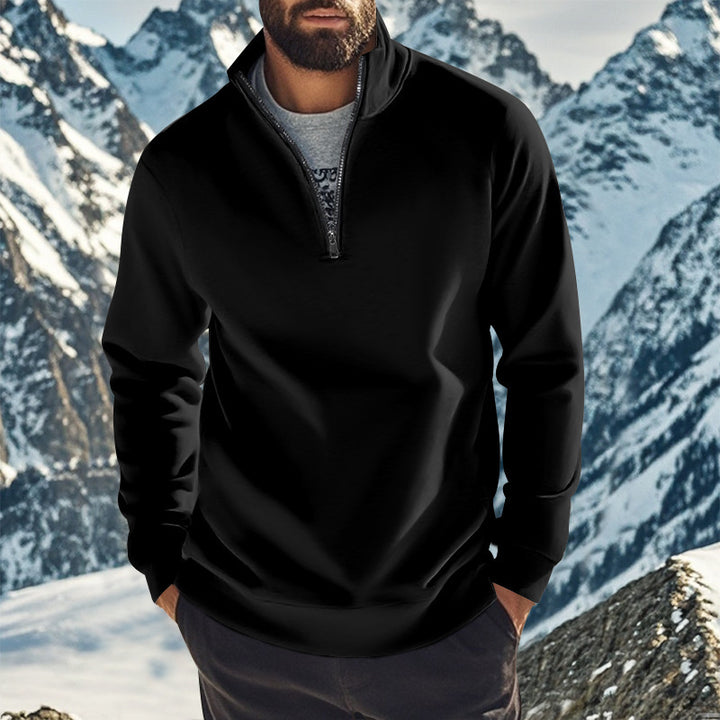 Herren komfortables Halbzip-Sweatshirt mit Stehkragen, leicht angerauter Innenseite und geripptem Saum – Marzano