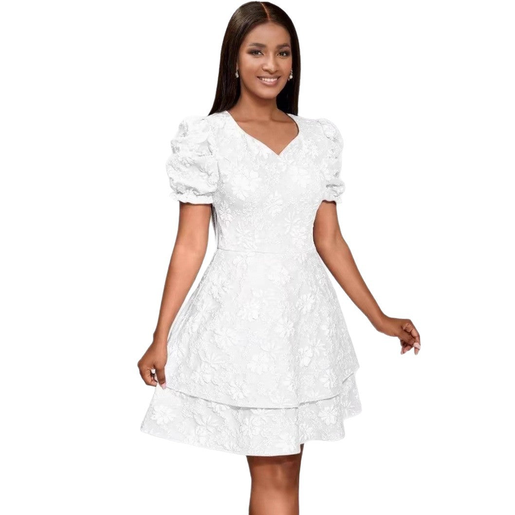 Damen romantisches Kurzarmkleid mit gestuftem Rock Echo Archiv