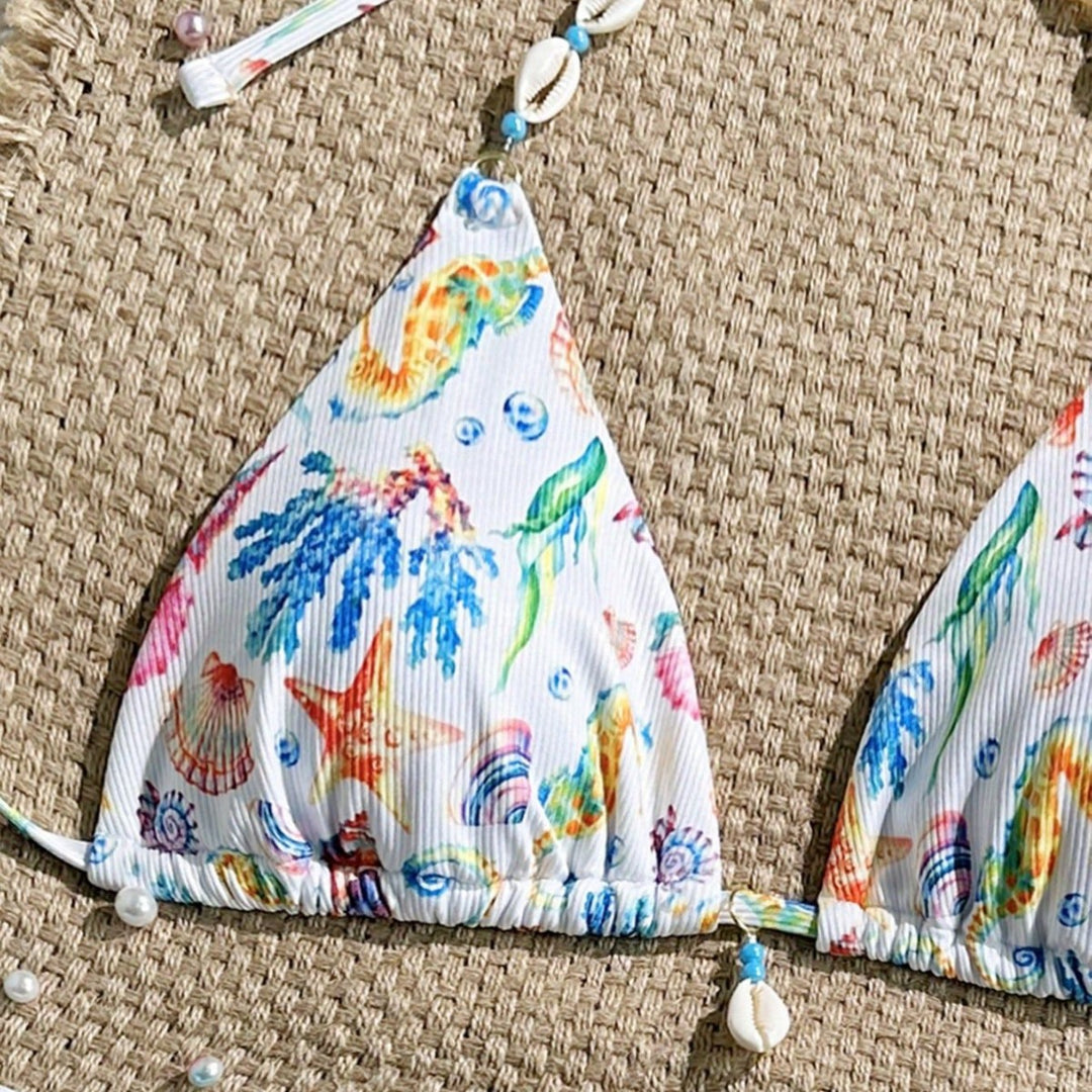 Damen Triangel-Bikini mit handgefertigten Muschelverzierungen Echo Archiv