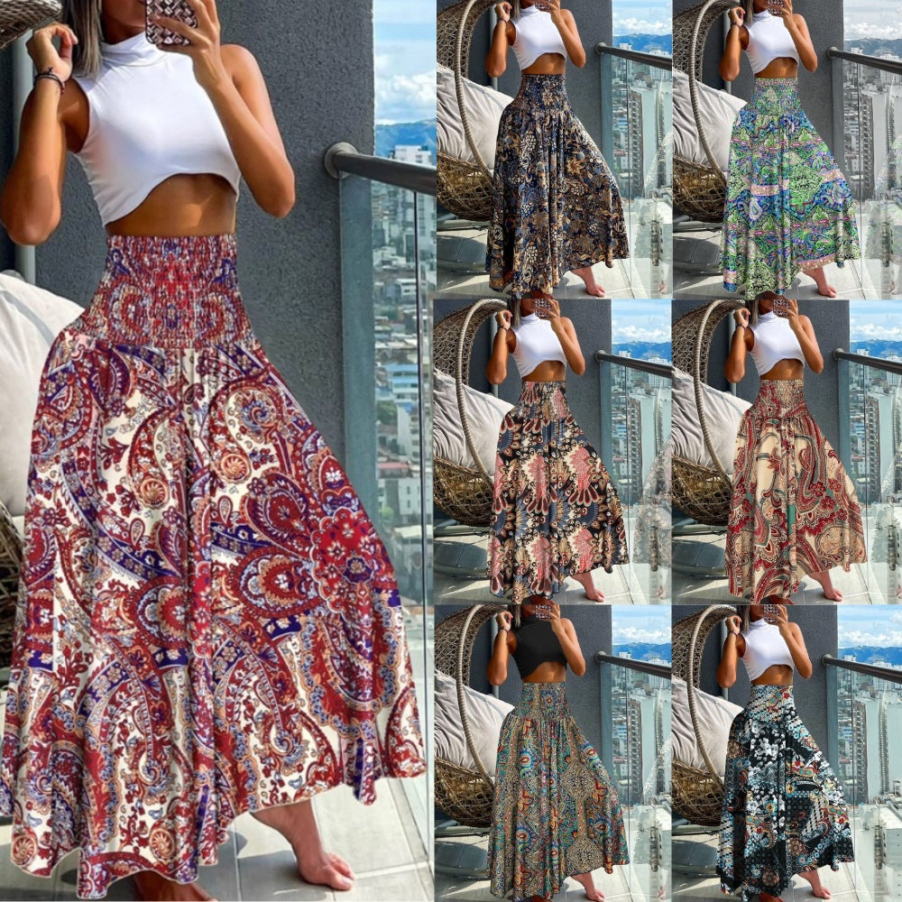 Damen Maxirock mit hohem Smokbund, weitem Fall und Paisley‑Print Echoarchiv