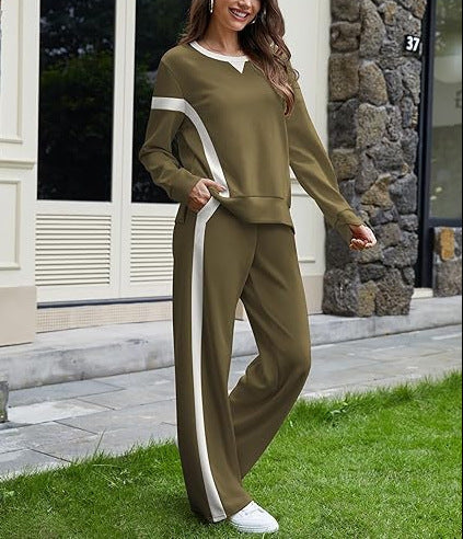 Damen sportives Lounge-Set mit weitem Sweatshirt, Palazzohose und seitlichen Kontraststreifen – Avérine