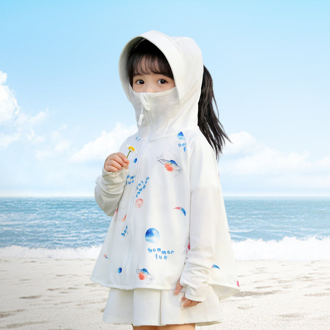 Damen nan Kinder UV-Schutz Sonnenjacke mit Kapuze und integrierter Gesichtsabdeckung  Echo Archiv