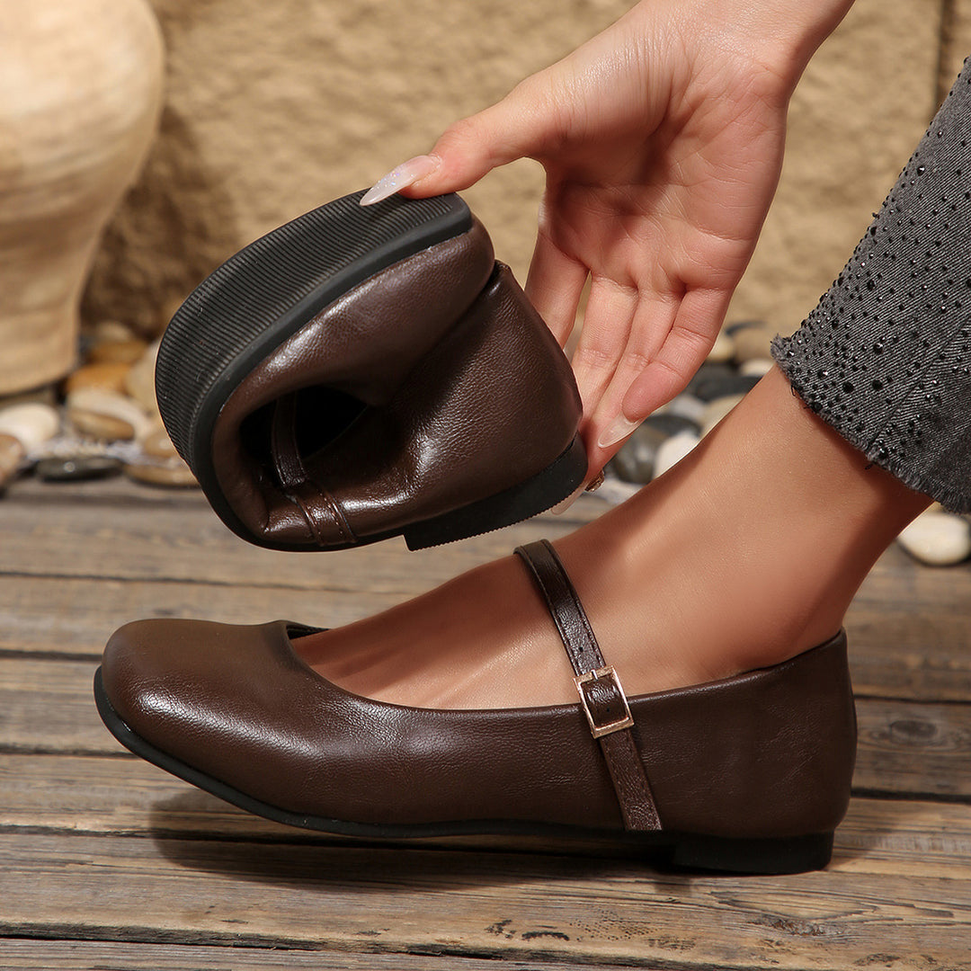 Damen nan elegante Mary-Jane Ballerina mit verstellbarem Riemen und gepolstertem Komfortfußbett Echo Archiv